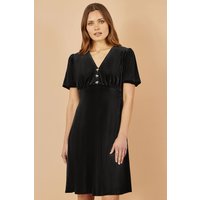 Yumi Women's Black Velvet Skater Dress With Dimante Bow Detail | Size: 16