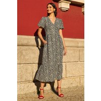Yumi Women's Brown Leopard Print Pleated Button Through Midi Dress | Size: 14