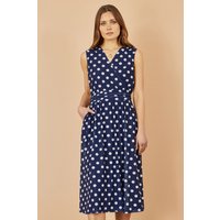 Yumi Women's Navy Polka Dot Mesh Wrap Skater Dress With Pockets | Size: 10
