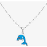Fleur Kids Sterling Silver Blue Enamel Dolphin Pendant Necklace AZP222904 | Size: 18 inches