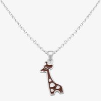 Fleur Kids Sterling Silver Brown Enamel Giraffe Pendant Necklace AZP257704 | Size: 18 inches
