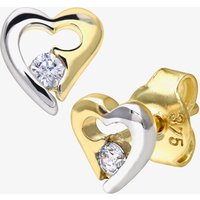 T.H.Baker Women's 9ct Two-Colour Open Heart Cubic Zirconia Stud Earrings E1014YW in Gold