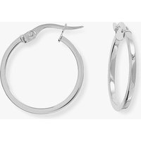 T.H.Baker Women's 9ct White Gold 18mm Square Tube Hoop Earrings ER669 in Silver