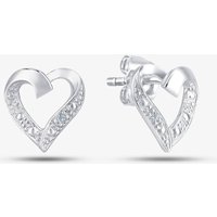 T.H.Baker Women's 9ct White Gold Open Heart Diamond Stud Earrings PE04605W in Silver