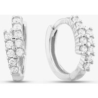 T.H.Baker Women's 9ct White Gold Cubic Zirconia Two Row Hoop Earrings E1631W in Silver