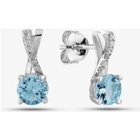 T.H.Baker Women's 9ct White Gold Aquamarine & Diamond Crossover Stud Earrings OJE1703-AQ in Silver