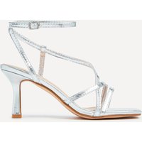 Linzi Women's Ella Silver Faux Leather Strappy Square Toe Heeled Sandal | Size: 8-Standard Fit