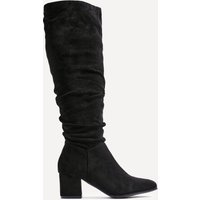 Linzi Women's Margot Black Faux Suede Knee High Block Heeled Ruched Boot | Size: 5-Standard Fit