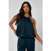 Urban Bliss Women's Halterneck Ruched Top with Bubble Hem in Green | Size: 10
