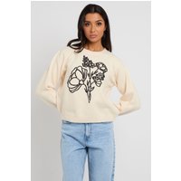 Urban Bliss Women's Floral embroidery jumper in Cream | Size: Large