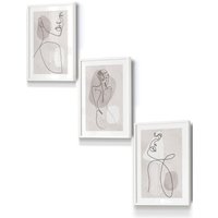 ARTZE Set of 3 Framed Beige & Grey Female Line Art Prints 33cm(W) x 45cm(H) in White | Size: 33 cm(W) x 45 cm(H)