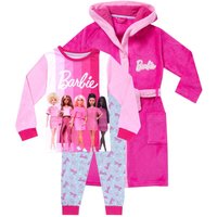 Barbie Girl's Dressing Gown & Pyjamas Set in Pink | Size: 5-6 Years