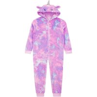 Harry Bear Girl's Tie Dye Unicorn Onesie With 3D Ears in Purple | Size: 8-9 Years
