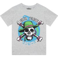 One Piece Boy's Jolly Rodger Short Sleeve T-Shirt in Grey | Size: 12-13 Years