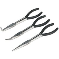 Loops 3 Piece 275mm Needle Nose Pliers - Drop Forged Steel - Straight & Angled Nose in Metallics