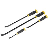 Loops 4 Piece Angled Pry Bar Set - Hammer Caps - Heat Treated Steel Shafts - Soft Grip in Metallics