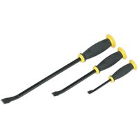 Loops 3 Piece Angled Pry Bar Set - Hammer Caps - Heat Treated Steel Shafts - Soft Grip in Metallics
