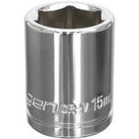 Loops 15mm Chrome Plated Drive Socket - 3/8" Square Drive - High Grade Carbon Steel in Metallics