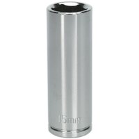 Loops 15mm Chrome Plated Deep Drive Socket - 3/8" Square Drive High Grade Carbon Steel in Metallics