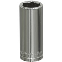 Loops 18mm Chrome Plated Deep Drive Socket - 3/8" Square Drive High Grade Carbon Steel in Metallics