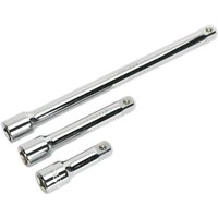 Loops 3 Piece Steel Extension Bar Set - 1/2" Sq Drive - Spring-Ball Socket Retainer in Metallics