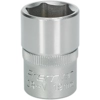 Loops 19mm Steel Drive Socket - 1/2" Square Drive - Chrome Vanadium Wrench Socket in Metallics