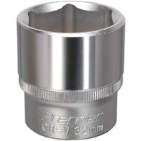 Loops 32mm Steel Drive Socket - 1/2" Square Drive - Chrome Vanadium Wrench Socket in Metallics