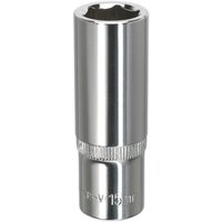 Loops 15mm Forged Steel DEEP Drive Socket - 3/8" Square Drive Polished Chrome Vanadium in Metallics