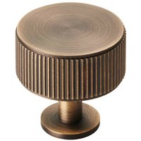 Loops Lined Radio Cupboard Door Knob - 35mm Diameter - Antique Brass Cabinet Handle in Metallics