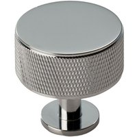 Loops Knurled Radio Cupboard Door Knob - 35mm Dia - Polished Chrome Cabinet Handle