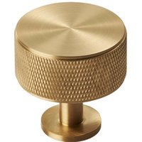 Loops Knurled Radio Cupboard Door Knob - 35mm Diameter - Satin Brass Cabinet Handle in Metallics