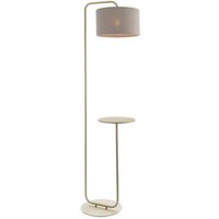 Loops Satin Champagne Floor Lamp & Side Table - 1750mm Height - 38cm Grey Fabric Shade