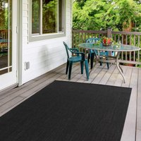 THE RUGS Outdoor Indoor Black Plain Rug Weather Resistant Jet Washable | Size: 80 cm x 150 cm