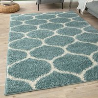 THE RUGS Soft Trellis Shaggy Rugs & Runners Duck Egg Blue Living Room | Size: 160 cm x 230 cm