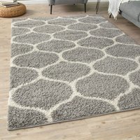THE RUGS Soft Trellis Shaggy Rugs & Runners Grey & Ivory Living Room | Size: 180 cm x 270 cm