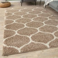 THE RUGS Soft Trellis Shaggy Rugs & Runners Beige & Ivory Living Room | Size: 180 cm x 270 cm