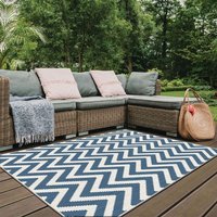 THE RUGS Reversible Outdoor Rugs in Zigzag Design Duo Weave Collection in Blue | Size: 160 cm x 230 cm