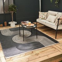 THE RUGS Reversible Weatherproof Outdoor Rug Wavy Line Black & Beige | Size: 90 cm x 150 cm