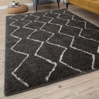 THE RUGS Moroccan Soft High Pile Shaggy Zigzag Rugs & Runners Living Room in Dark Grey | Size: 200 cm x 290 cm