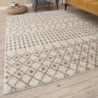 THE RUGS Moroccan Soft High Pile Shaggy Tribal Rugs & Runners Living Room in Ivory | Size: 120 cm diameter
