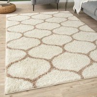 THE RUGS Moroccan Soft High Pile Shaggy Trellis Rugs & Runners Living Room in Ivory | Size: 120 cm x 170 cm