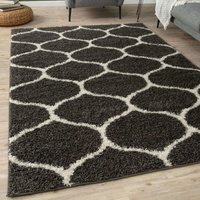 THE RUGS Moroccan Soft High Pile Shaggy Trellis Rugs & Runners Living Room in Dark Grey | Size: 200 cm x 290 cm