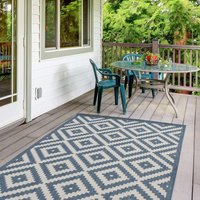 THE RUGS Outdoor Indoor Diamond Garden Patio Rug Weather Resistant Jet Washable in Blue | Size: 120 cm x 170 cm