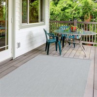 THE RUGS Outdoor Indoor Plain Garden Patio Rug Weather Resistant Jet Washable in Grey | Size: 80 cm x 150 cm