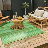 THE RUGS Reversible Weatherproof Outdoor Garden Patio Rug Striped Rainbow 1020 in Green | Size: 150 cm x 220 cm