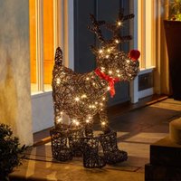 Samuel Alexander 65cm Battery Operated Rattan Woven Rudolph Reindeer with Warm White LEDs in Brown