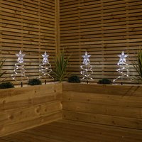 Samuel Alexander 45cm Set of 4 Light up White Spiral Christmas Tree Garden Path Lights with 100 White LEDs