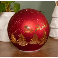 15cm Battery Operated Light up Santa Glass Ball Red Warm LEDs Red