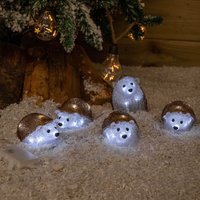 Set 5 Battery Operated Brown Acrylic Christmas Hedgehogs Cool LEDs