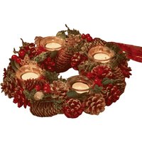 33cm Christmas Bauble Quartet Candle Holder Pinecones Berries